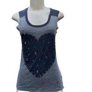 Gray sleeveless top with heart and rivets